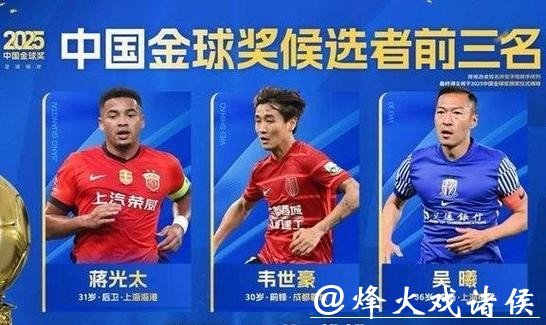 吴曦、蒋光太、韦世豪入围2025中国金球奖前三名